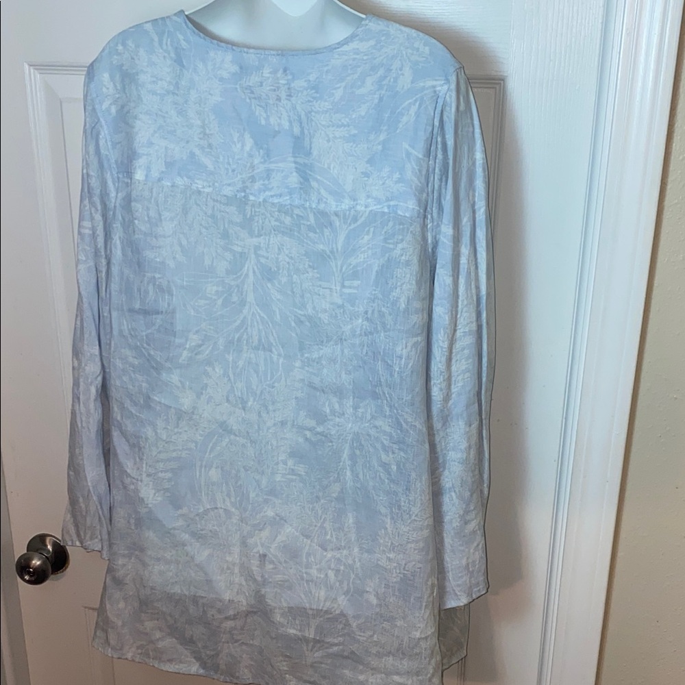 Tahari Women Linen Pastel Blue Button-Down Shirt Tunic Plus Size 1x - Picture 8 of 8